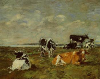 尤金 佈丹 Cows near the Sea